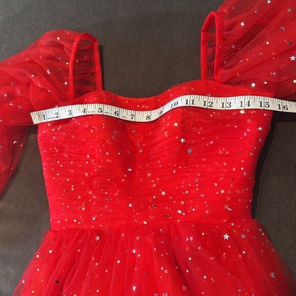 Women’s Red Short Stars & Moons Party Homecoming Dress Corset Back Size 0 NEW - Picture 12 of 13